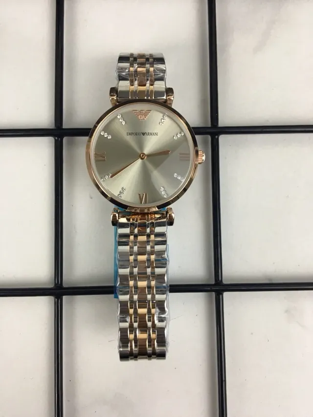 Emporio Armani Argent Or Boîtier Rond Cadran Sunray Montre Quartz 7