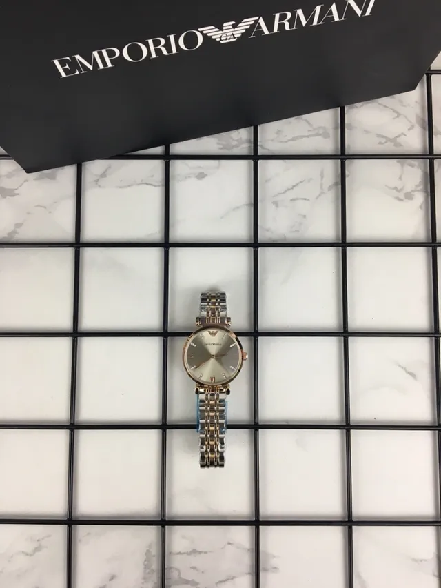 Emporio Armani Argent Or Boîtier Rond Cadran Sunray Montre Quartz 8
