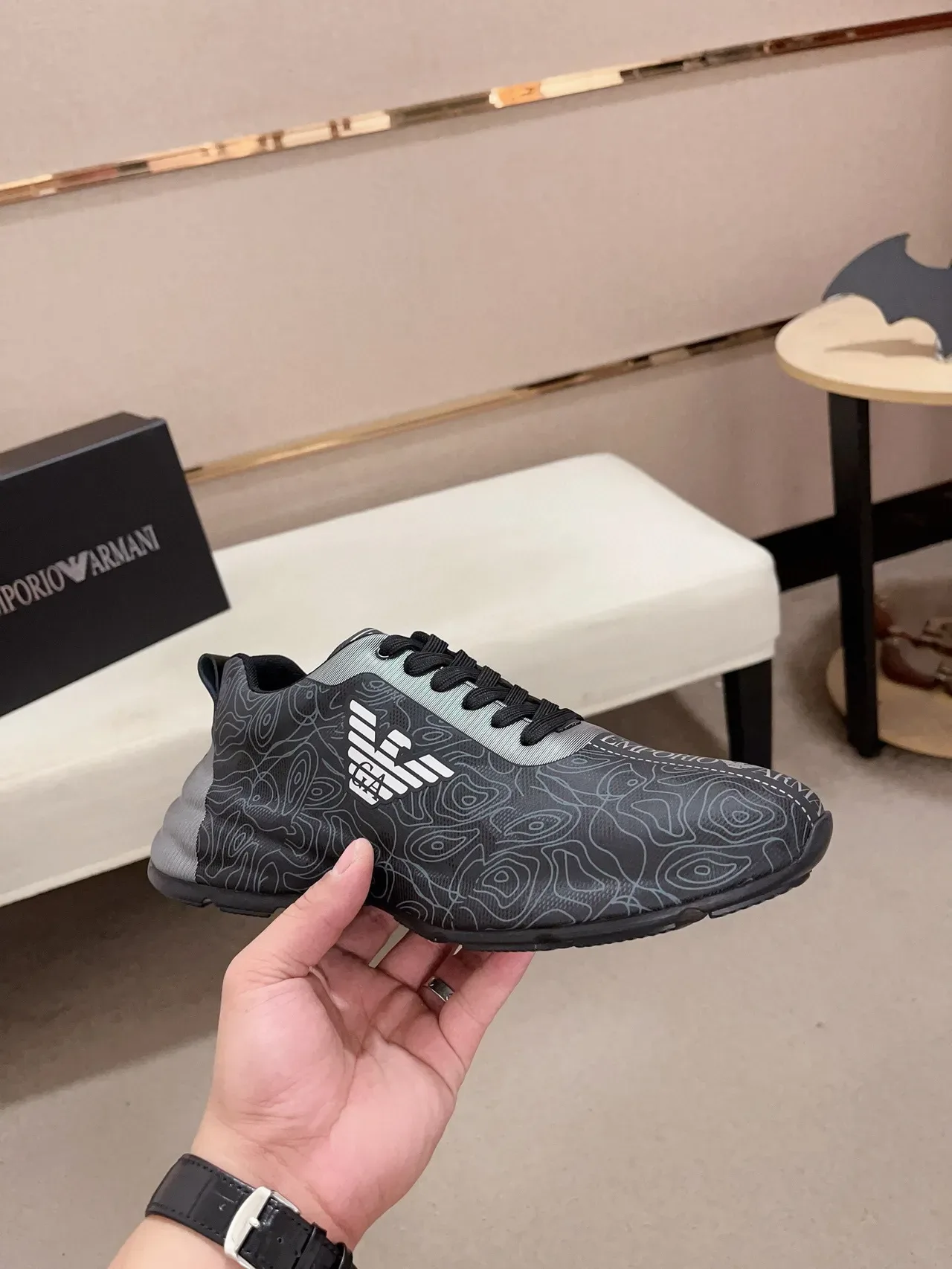 Emporio Armani Topographic Print Eagle Logo Black Lifestyle Sneakers 4