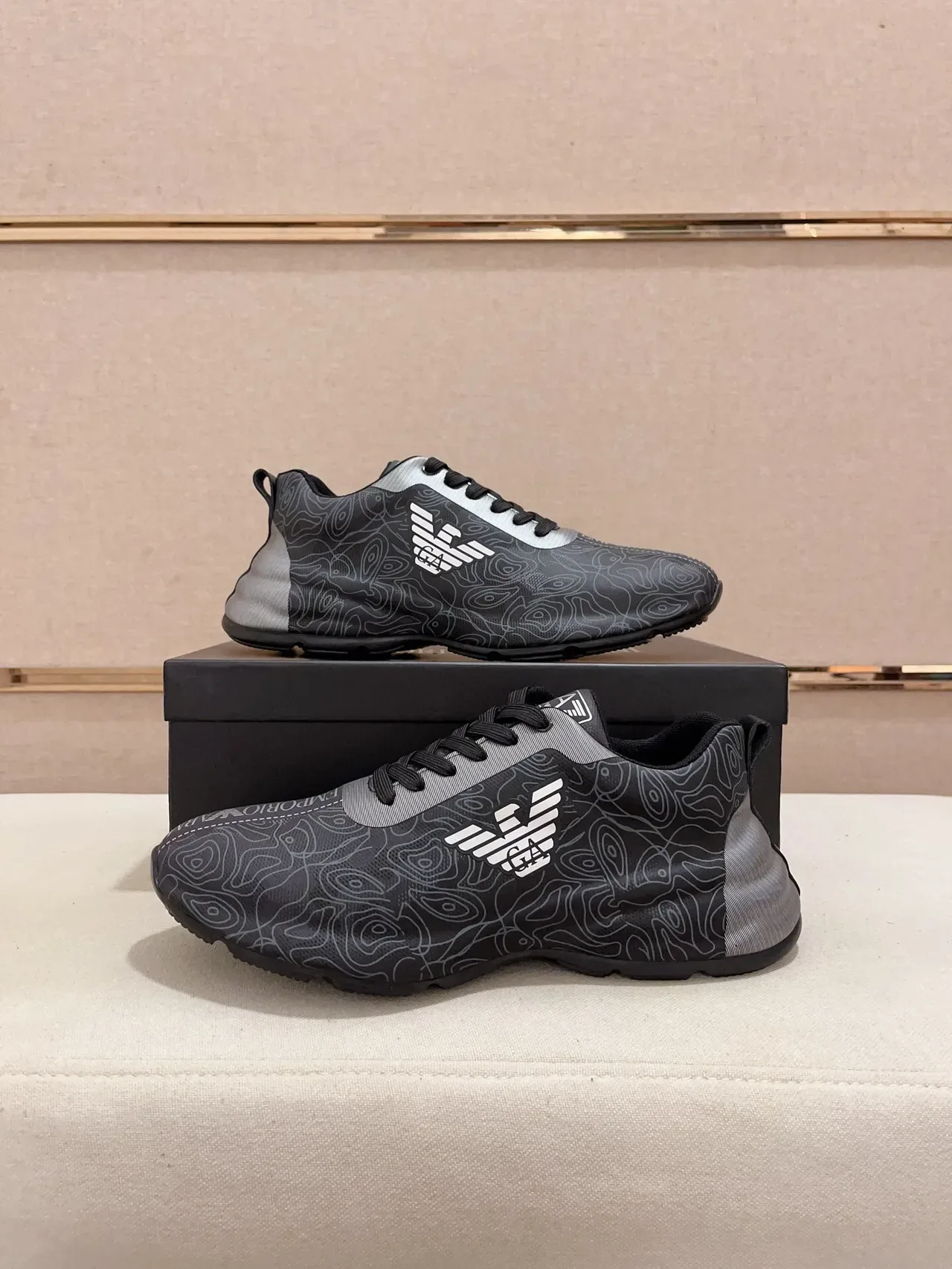 Emporio Armani Topographic Print Eagle Logo Black Lifestyle Sneakers 7