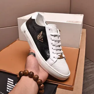 Emporio Armani Two-Tone Croc-Embossed Leather Sneaker