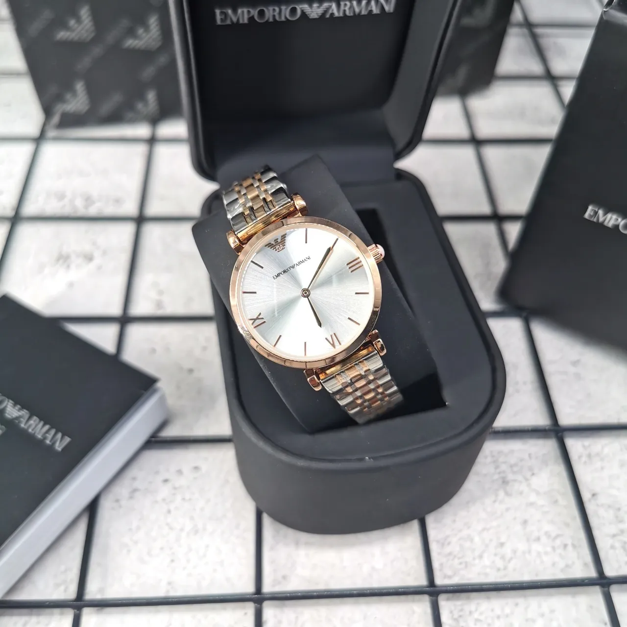 Emporio Armani Two-Tone Sunray Dial Roman Numeral Quartz Watch 4
