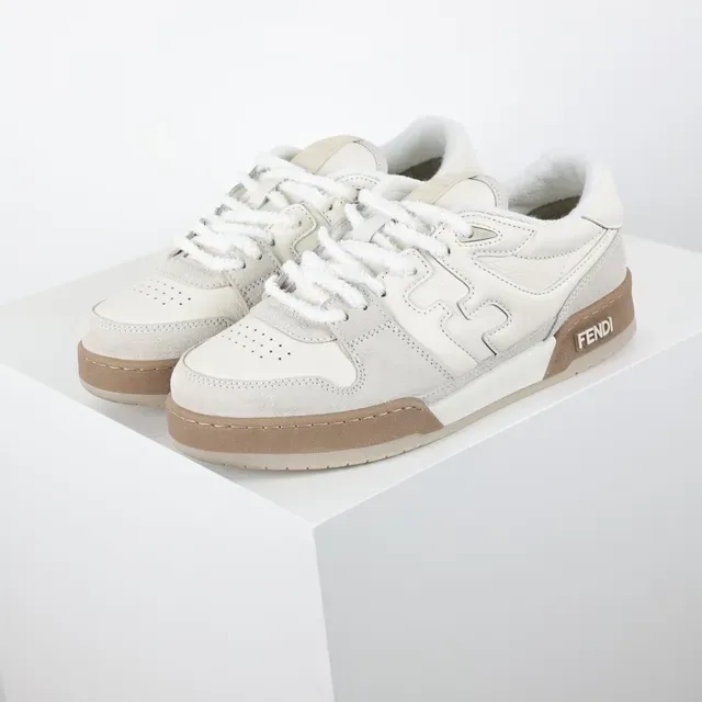 Fendi Beige Blanc Baskets Lifestyle Basses Empeigne Daim-Cuir Hybride 2
