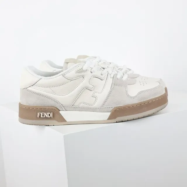 Fendi Beige Blanc Baskets Lifestyle Basses Empeigne Daim-Cuir Hybride 3