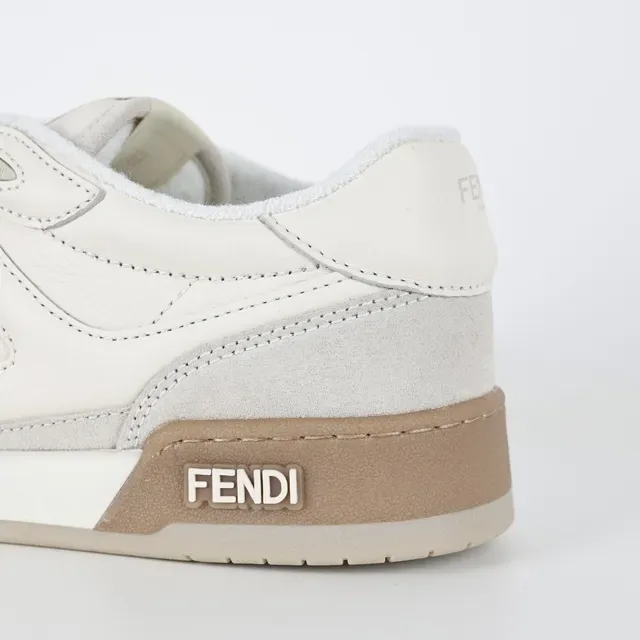 Fendi Beige Blanc Baskets Lifestyle Basses Empeigne Daim-Cuir Hybride 4