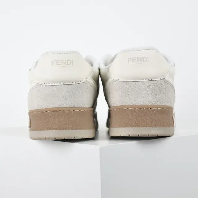 Fendi Beige Blanc Baskets Lifestyle Basses Empeigne Daim-Cuir Hybride 8