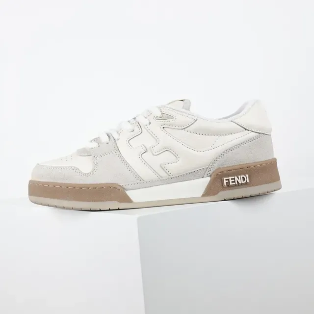 Fendi Beige Blanc Baskets Lifestyle Basses Empeigne Daim-Cuir Hybride 9