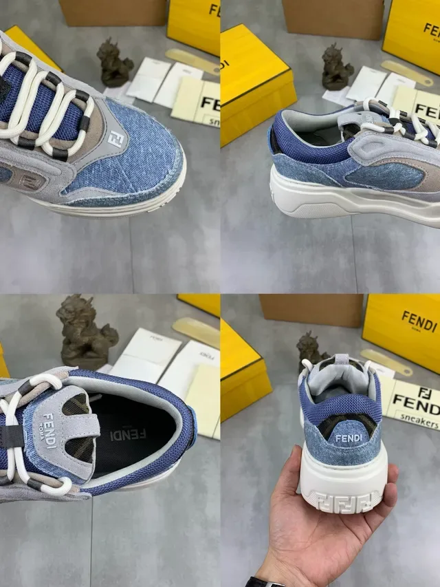 Fendi Tênis Azul Cinza Denim-Suede Patchwork Sola De Plataforma Grossa Estilo Lifestyle 2