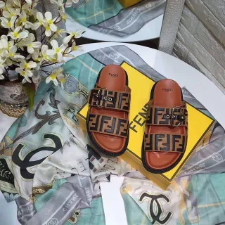 Fendi FF Buckle Slide Brown Black Double-Strap Casual Sandals