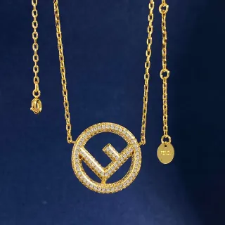 Fendi FF Circle Pavé Crystal Gold-Tone Necklace