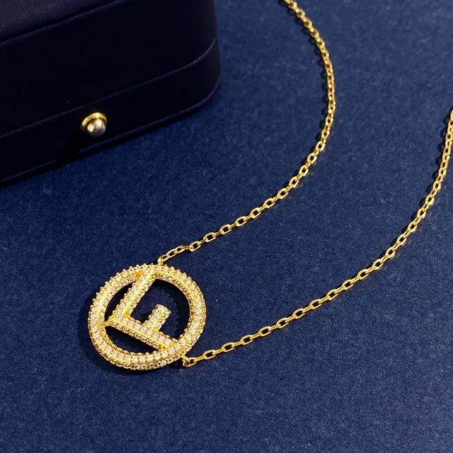 Fendi FF Circle Pavé Crystal Gold-Tone Necklace 4