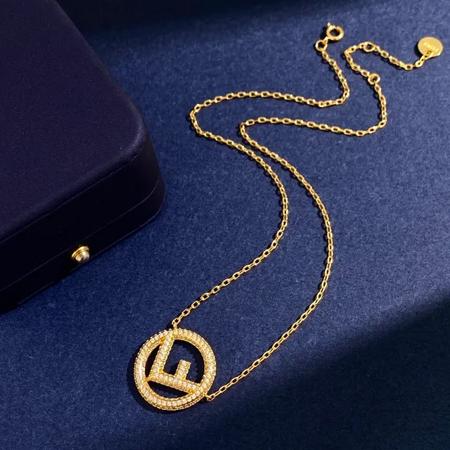 Fendi FF Circle Pavé Crystal Gold-Tone Necklace 5