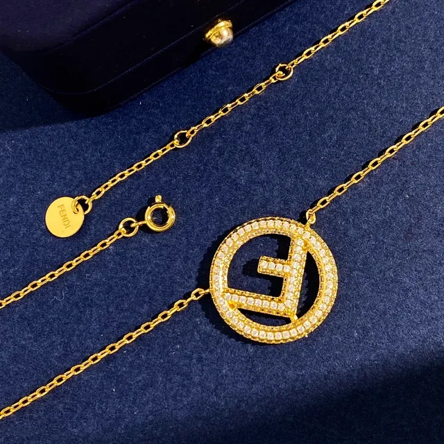 Fendi FF Circle Pavé Crystal Gold-Tone Necklace 6
