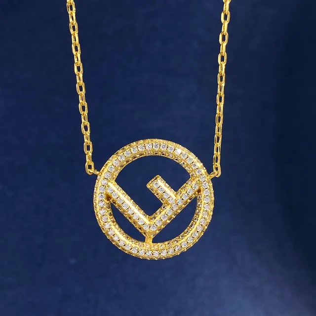 Fendi FF Circle Pavé Crystal Gold-Tone Necklace 7