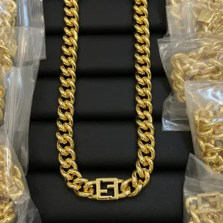 Fendi FF Logo Curb Chain Gold-Tone Necklace