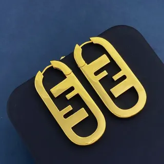 Fendi FF Logo Hoop Gold Oversized Polished Earrings