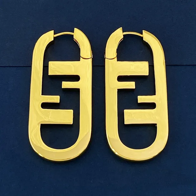 Fendi FF Logo حلق ذهبي oversized مصقول أقراط 5