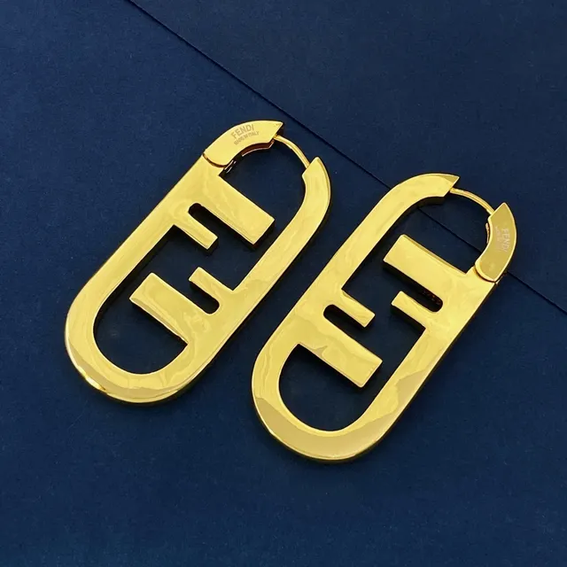 Fendi FF Logo حلق ذهبي oversized مصقول أقراط 6