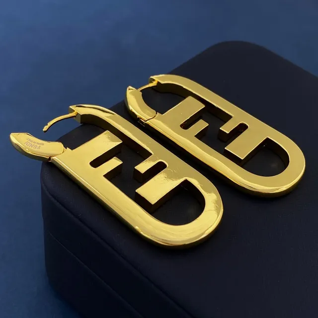 Fendi FF Logo حلق ذهبي oversized مصقول أقراط 7