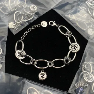 Fendi FF Logo Interlocking Oval Link Silver-Tone Bracelet