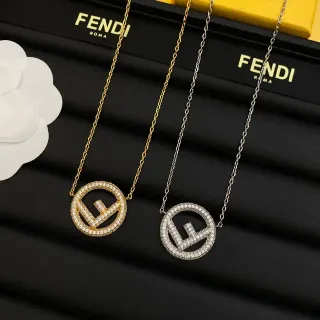Fendi FF Logo Pavé Crystal Pendant Necklace