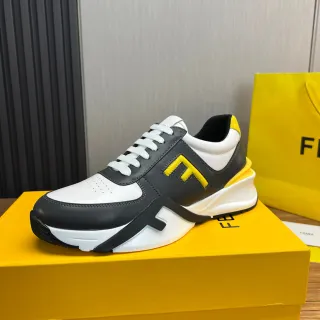 Fendi FF Logo White Black Yellow Chunky Sneakers