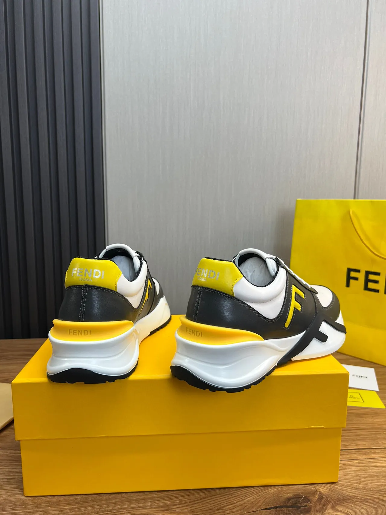 Fendi FF Logo White Black Yellow Chunky Sneakers 3