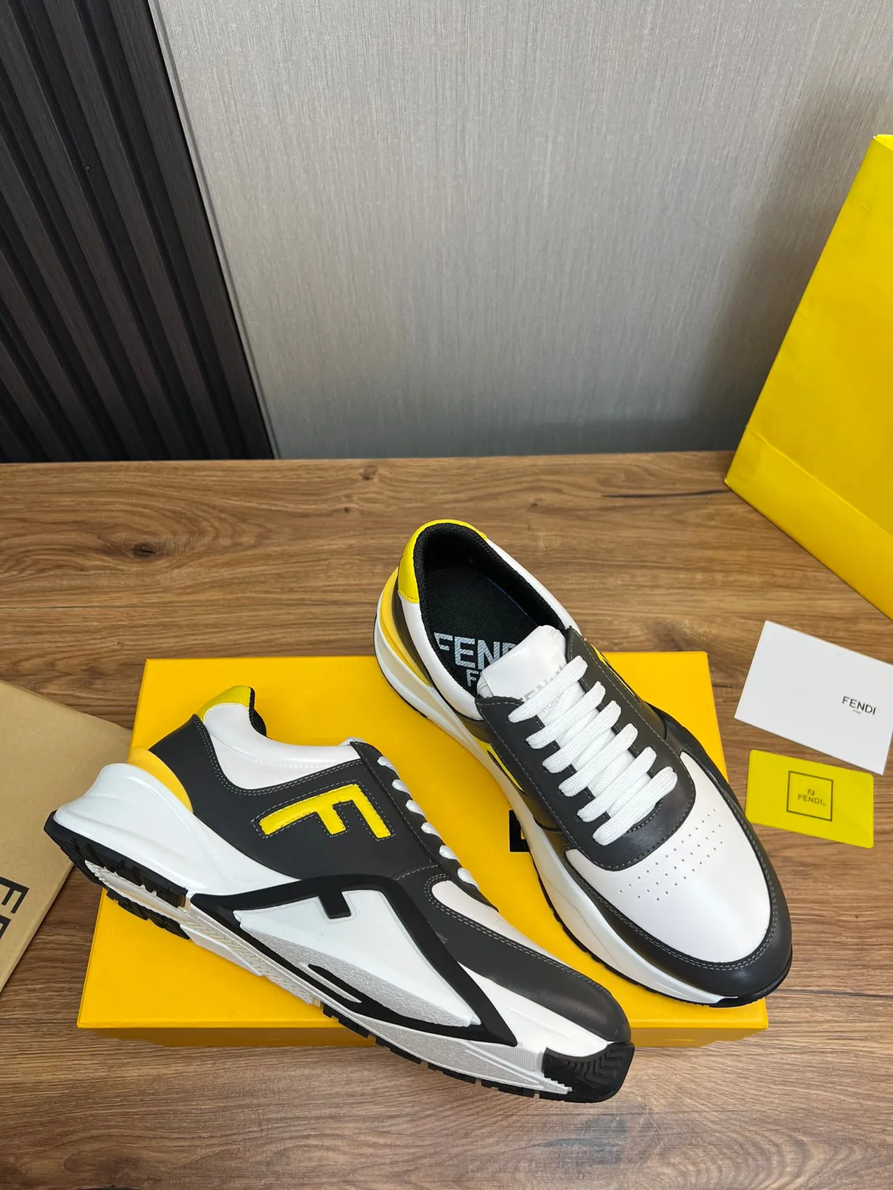 Fendi FF Logo White Black Yellow Chunky Sneakers 4