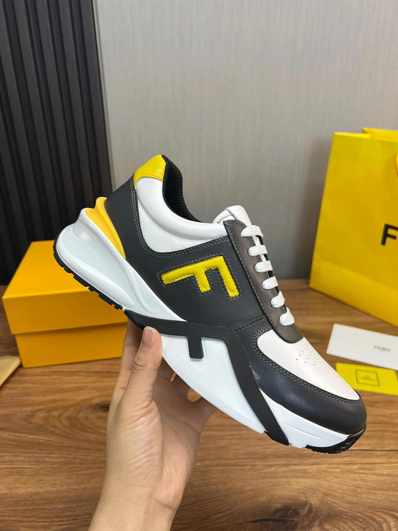 Fendi FF Logo White Black Yellow Chunky Sneakers 5