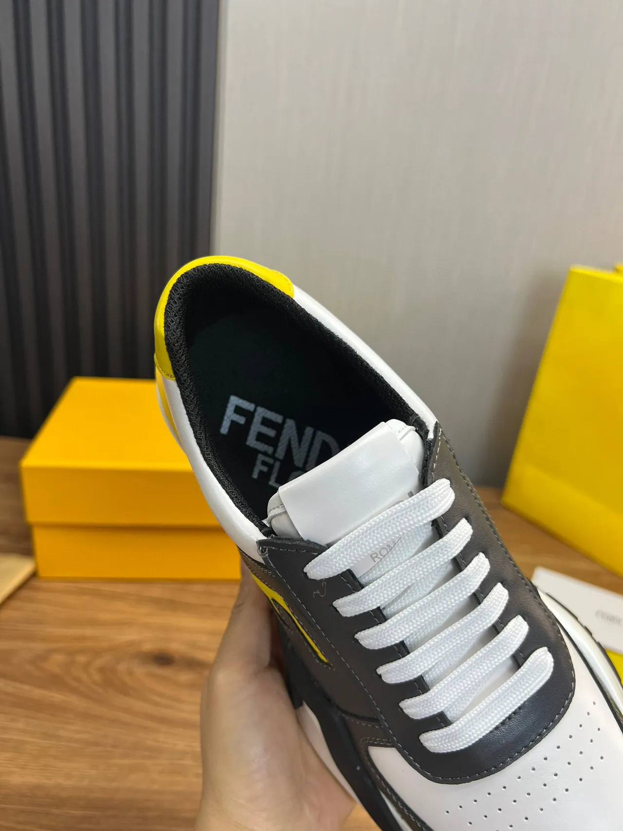 Fendi FF Logo White Black Yellow Chunky Sneakers 6
