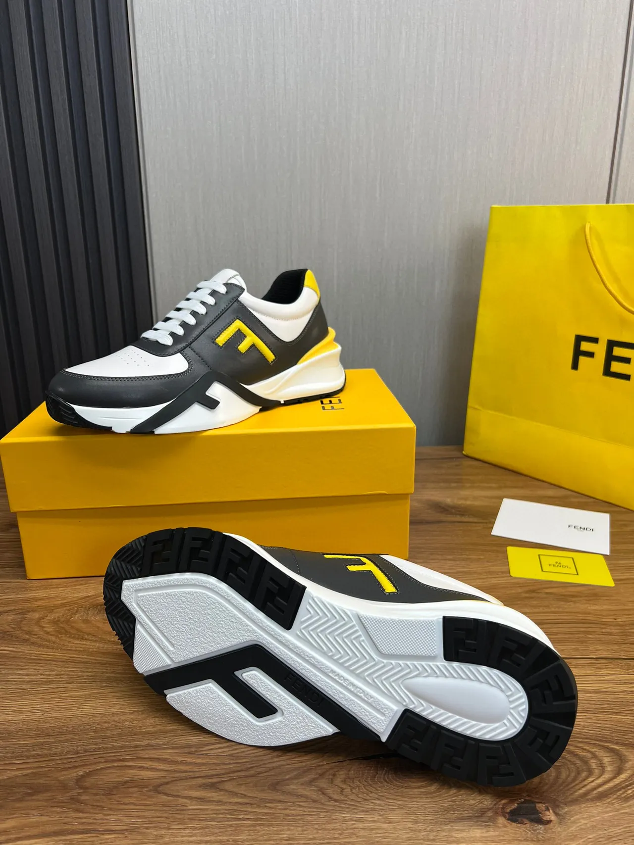 Fendi FF Logo White Black Yellow Chunky Sneakers 7