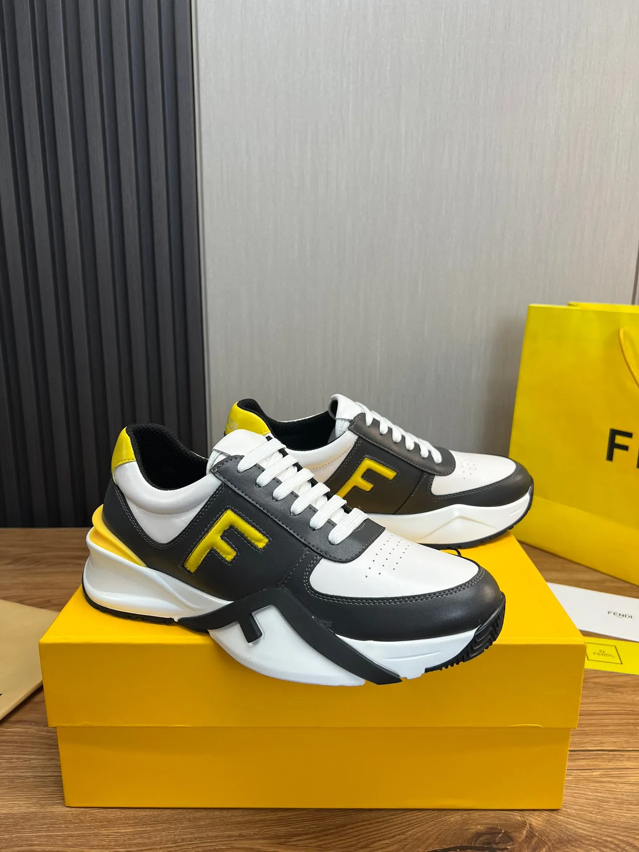 Fendi FF Logo White Black Yellow Chunky Sneakers 8