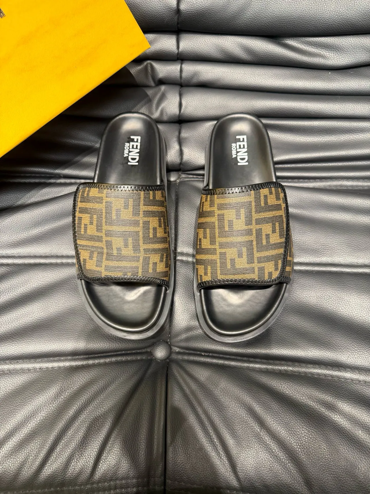 Fendi FF Monogram Black and Brown Slide Slippers 2