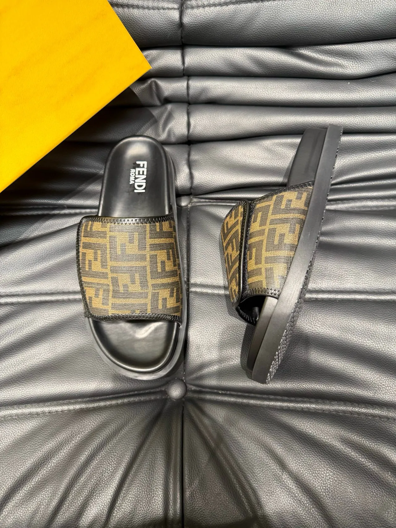 Fendi FF Monogram Black and Brown Slide Slippers 3