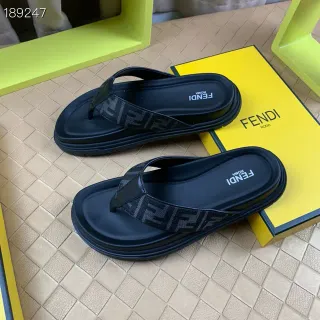 Fendi FF Monogram Platform Black Jacquard Strap Thick Sole Slippers