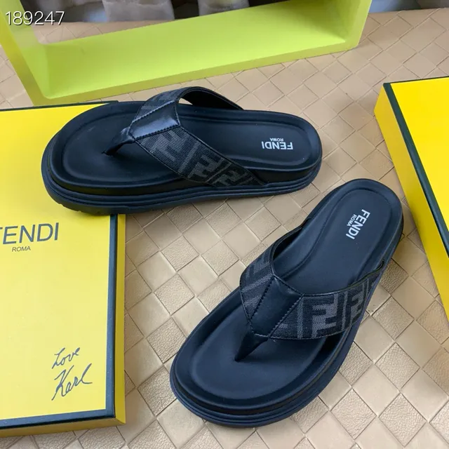 فيندي FF Monogram منصة أسود حزام جاكار كعب سميك نعال 4