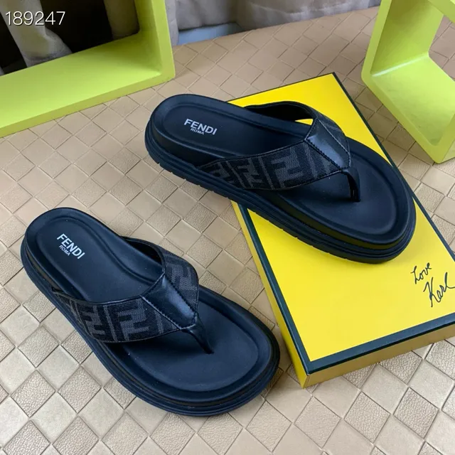 فيندي FF Monogram منصة أسود حزام جاكار كعب سميك نعال 6