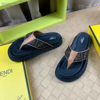 Fendi FF Monogram Tan Trim Navy Platform Slippers