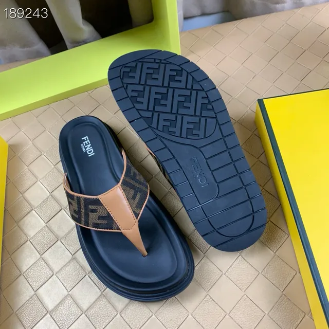 Fendi FF مونوغرام نعال منصة بني فاتح مع حافة أزرق بحري 3