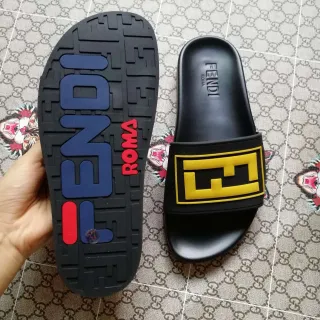 Fendi FF Slide Black Yellow Blue Red Slippers