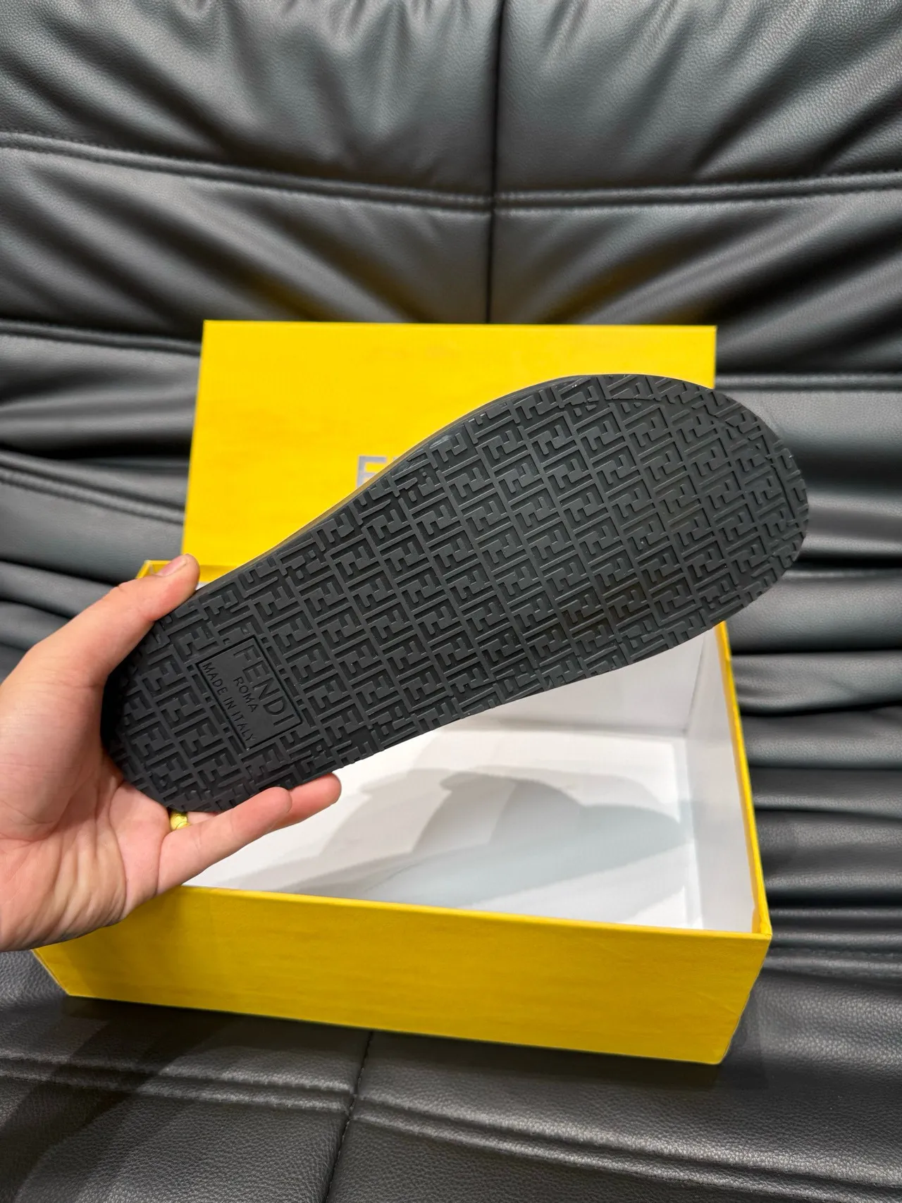 Fendi FF Slide Blue and Black Monogram Slippers 5