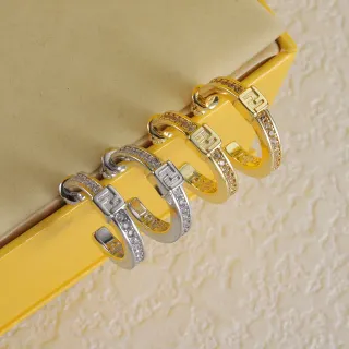 Fendi Gold Silver Hinged Hoop Pavé-Set Ring
