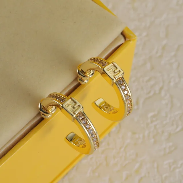 Fendi Gold Silver Hinged Hoop Pavé-Set Ring 3