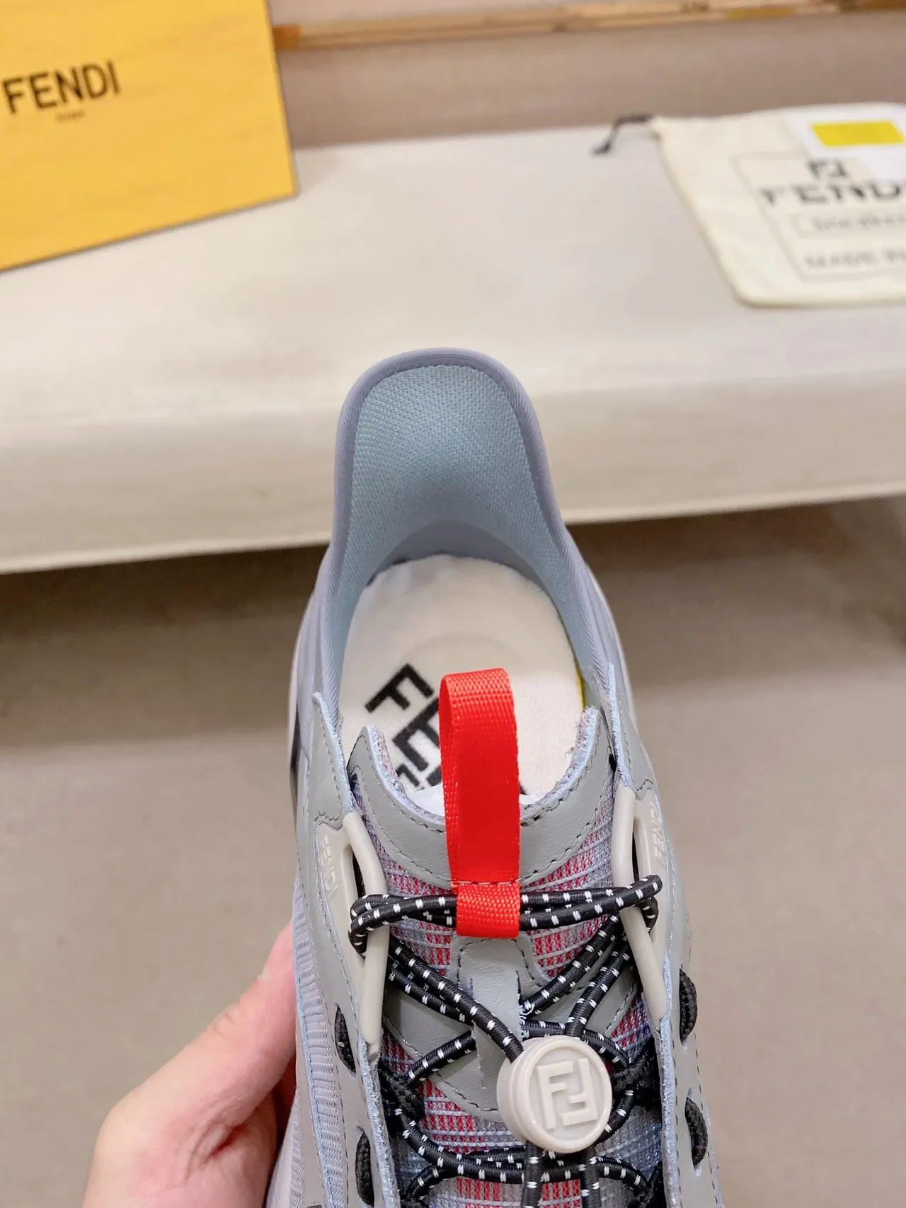 Fendi Gray Pink Sculpted Layered Sole Grid-Mesh Overlay Sneakers 4
