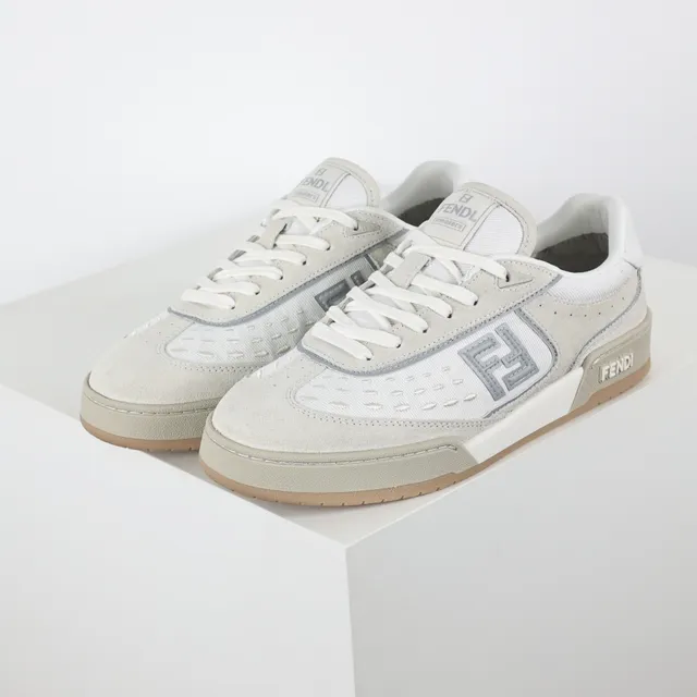 Fendi Estilo de vida Zapatilla Beige Gris Low-Top Perforado Ante Malla Parte Superior Estilo de vida Zapatilla 2
