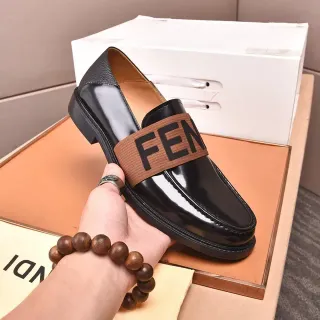 Fendi Loafer Black Brown Glossy Patent Leather Elastic Logo Strap Loafer