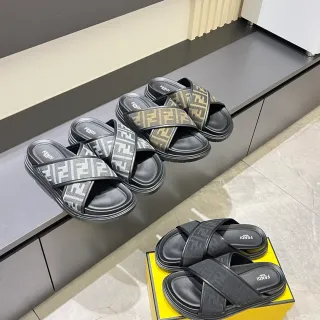 Fendi Mania FF Monogram Cross-Strap Platform Slippers