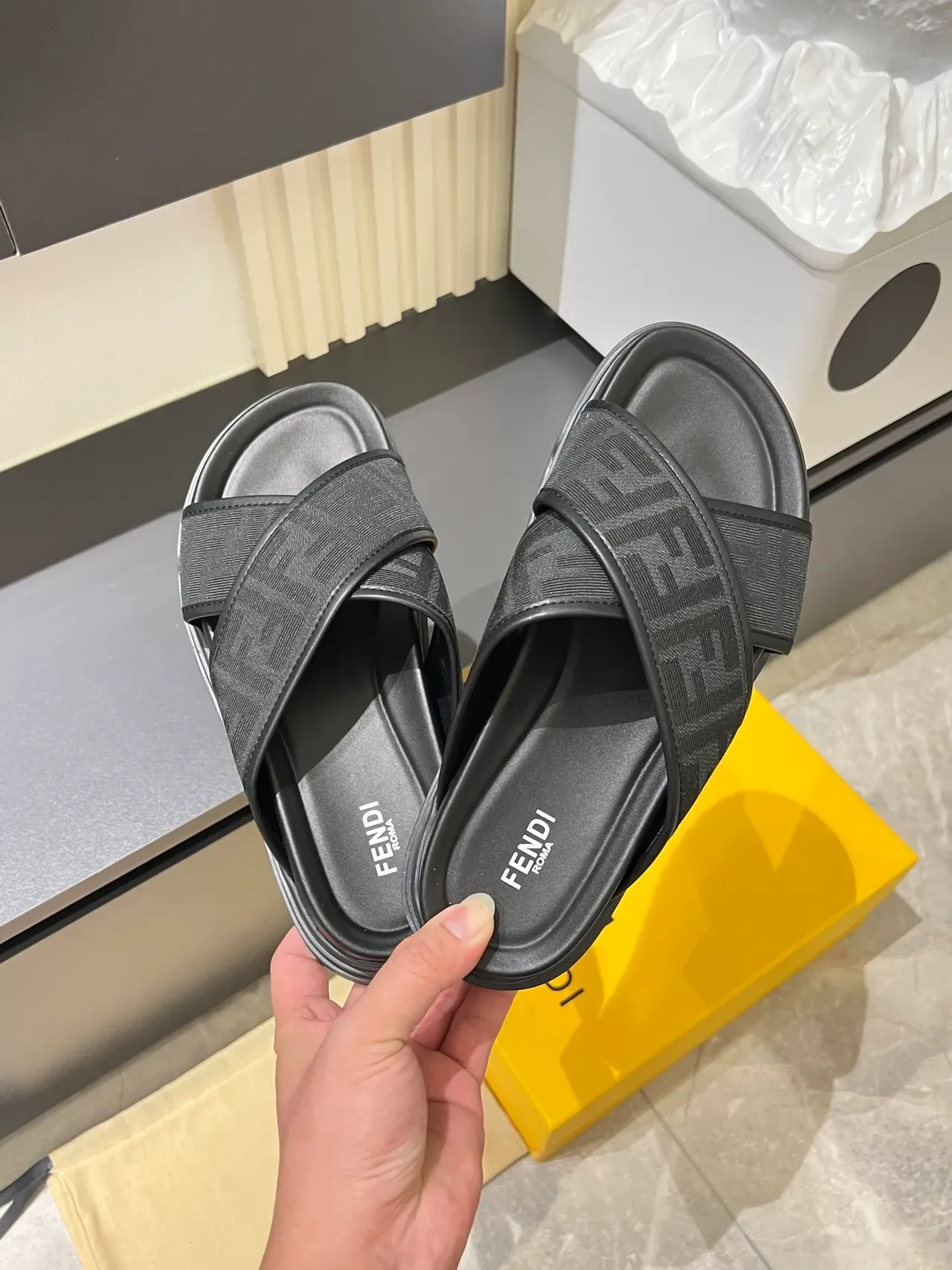 Fendi Mania FF Monogram Cross-Strap Platform Slippers 3