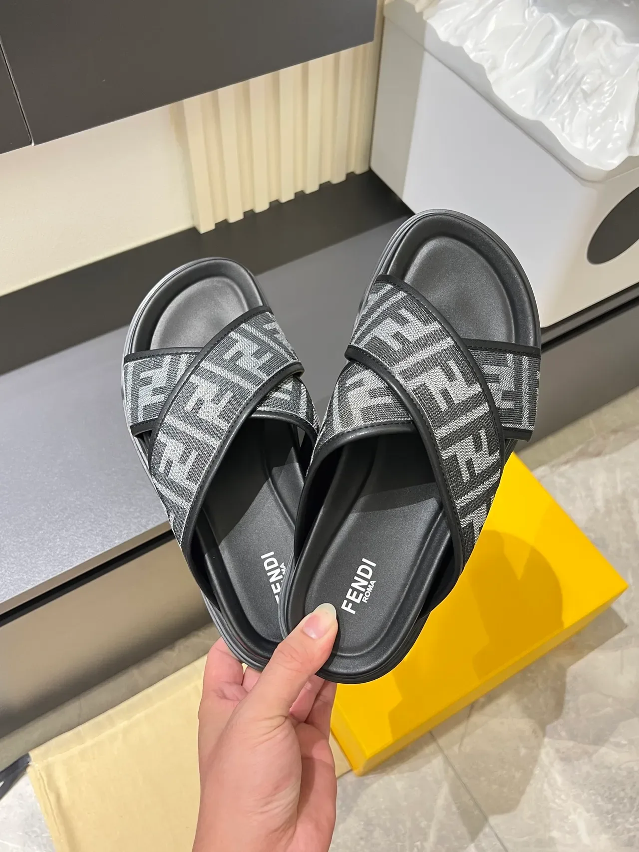 Fendi Mania FF Monogram Cross-Strap Platform Slippers 4