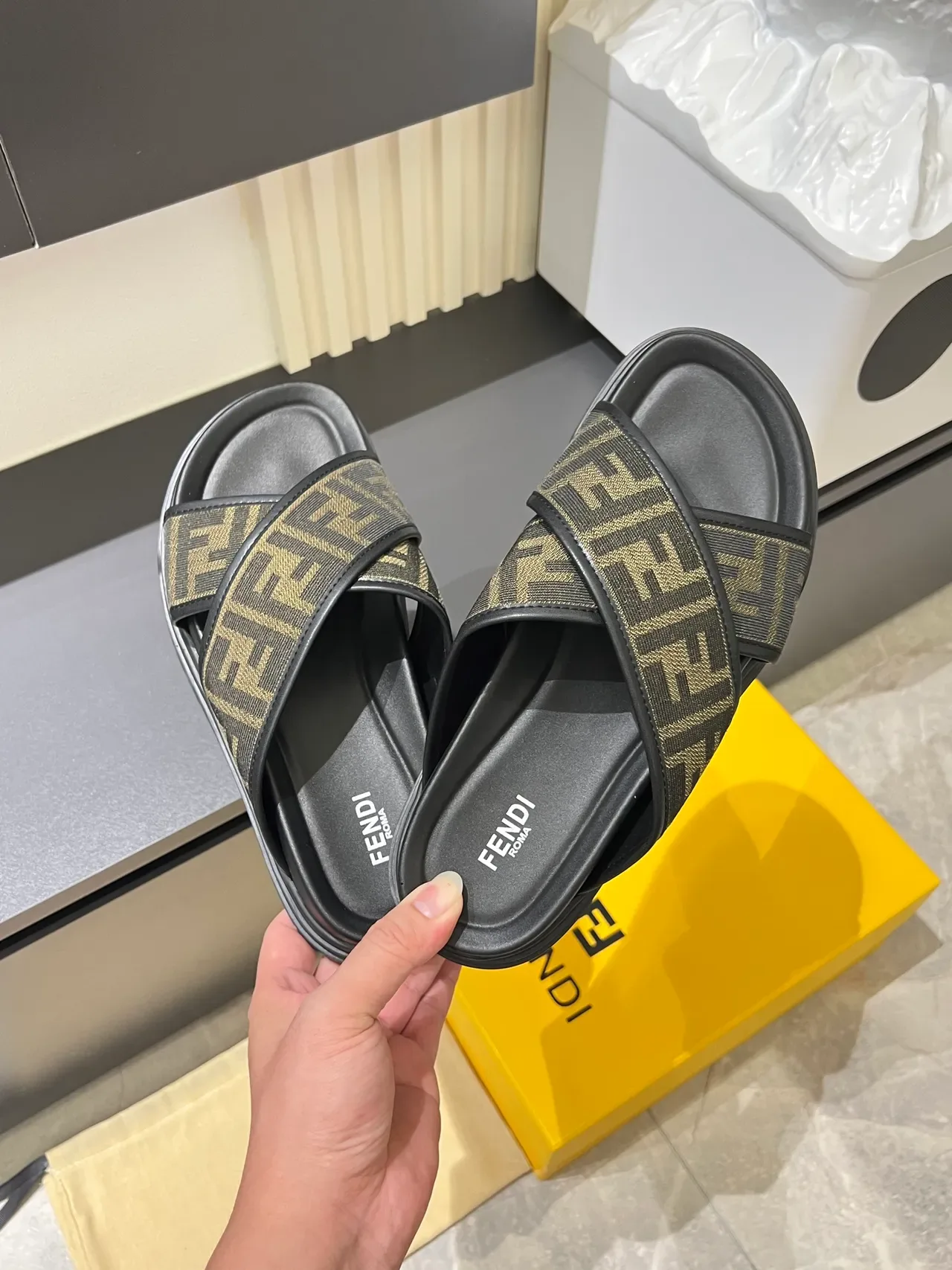 Fendi Mania FF Monogram Cross-Strap Platform Slippers 5